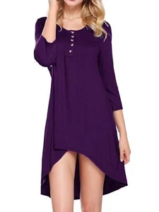 Women's 3/4 Sleeve Button V Neck High Low Loose Fit Casual Long Tops Tee Shirts - Picture 1 of 14