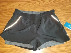 NWT WOMEN'S MPG MONDETTA  RUNNING  DOUBLE WOVEN SHORTS black/granite Melange L - Picture 1 of 4