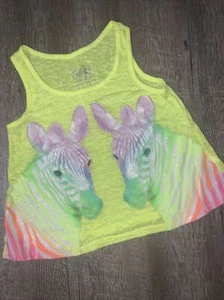 Justice sz 10 neon yellow zebra tank top shirt rainbow glitter - Picture 1 of 7
