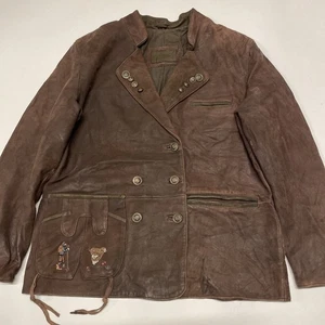 Vintage Leather Jacket Mens UK40 Brown Oktoberfest Austrian Bavarian Coat - Picture 1 of 14