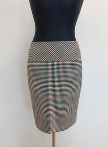 Monton Sz 44 White Black Herringbone Skirt Lining Slit Office Classic Pre-owned - Picture 1 of 12