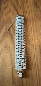 "Pulsera de cristal vintage blanca firmada 8"" estilo retro Art Deco 5 filas glamour" - Imagen 1 de 24