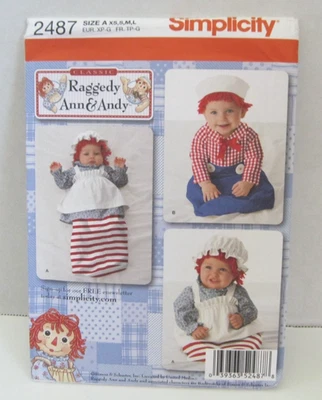 Simplicity 2487 Raggedy Ann & Andy Costumes Pattern Baby XS-L (1-18 Month) UC - Image 1 of 2