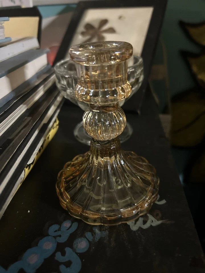 Amber Glass Pillar Stand Candlestick Centerpieces  Wedding, Party - Image 1 of 1