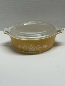 Vintage Pyrex Butterfly Gold Casserole Dish 471 With Lid 1 Pint - Picture 1 of 13