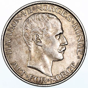 1908 Norwegen 2 Kronen Haakon VII ~ gute Erhaltung - Bild 1 von 2