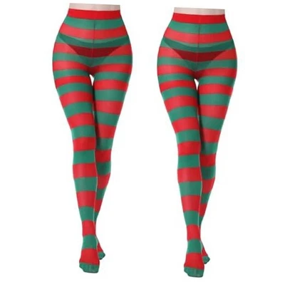  2 pares de medias a rayas de Halloween de Navidad de longitud completa talla única rojas + verdes Foto 1 de 4