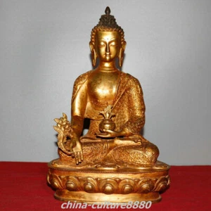 13.1"Tibet Bronze Buddhism Gold Shakyamuni Sakyamuni Amitabha Buddha Statue - Picture 1 of 9