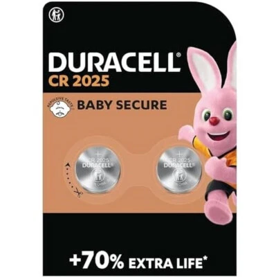 2 Pile CR 2025 DURACELL +70% Batteria Bottone Pila Litio Batterie Lithium CR2025 - Immagine 1 di 3