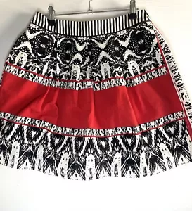 Cue Cotton Pleat And Flare Midi Skirt Womens Size 10 Rear Zip Red White Black. - Picture 1 of 9