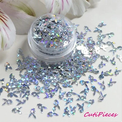 Nail Art Glitter Bunnies Rabbit Silver Bunny Holographic Spangle Sequin Pot