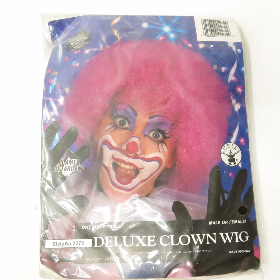 复古 90 年代 NOS 豪华粉红色小丑假发 Rubie's 服装可水洗男女通用新品 — 第 1/2 张图片