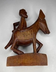 African hand Carved Wood carving Man on a Donkey 7” Light Maple wood - Picture 1 of 8