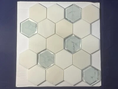 S45 Carrara White Glass Marble Hexagon Mosaic Tile Kitchen Bathroom, 7 sheets - Image 1 of 4