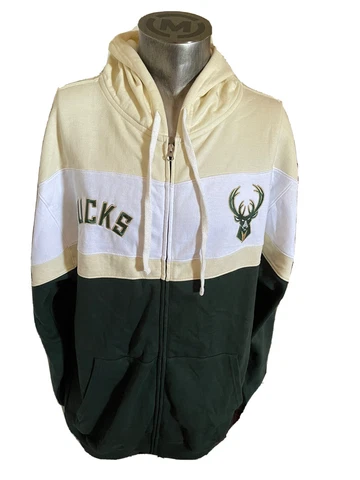 Nba Milwaukee Bucks Color Block Full Zip Embroidered Green Hoodie XLT Tall New Cover