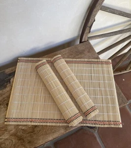 MCM TIKI BAR Place Mats Decor Item Vtg 60’s Woven Natural Bamboo & Thread RARE! - Picture 1 of 11