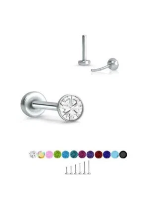 Threadless Labret Push Pin Nose Ring Steel Monroe Stud 2mm CZ 16G 18G 20G - Image 1 of 2