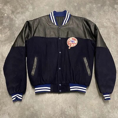 Sz XL - VINTAGE New York Yankees Jacket Mens Navy Black Ribbed Hem Snap Front - Image 1 of 4