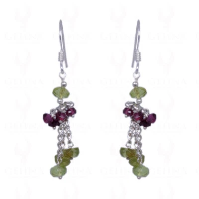 Peridot & Red #Garnet #Gemstone Faceted Bead #Earrings In #925  Solid Silver - Image 1 of 2
