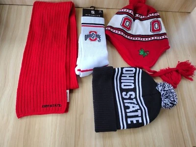 Ohio State Buckeyes Lot 2 Beanies, 1 Scarf, 1 Pair Of Socks Stains On 1 Beanie  - Image 1 of 4