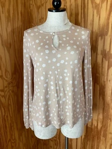 Liz Claiborne Blouse Pullover Top Long Sleeve Coastal Beige Floral Sz XS NWT - Picture 1 of 8