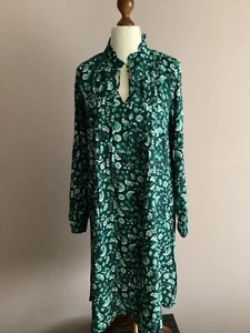 Damen Webkleid Knielang V-Ausschnitt Langarm petrol weiß Gr.42 - Bild 1 von 5