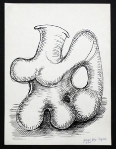 1960's Vintage ABSTRACT SURREALIST Ink Drawing MID-CENTURY MODERN Moore EAMES - Picture 1 of 4
