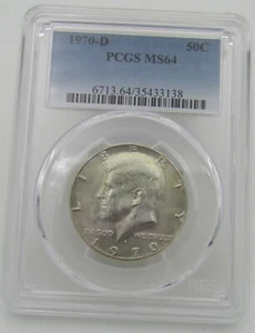 1970-D Kennedy Half Dollar PCGS MS64 Type 2 40% Silver Graded 50 Cent Coin - Picture 1 of 3