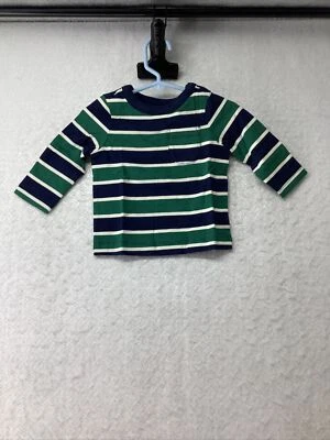 Hanna Andersson Boys Long Sleeve Colton Shirt Blue & Green Stripe 6-12 M - Image 1 of 4
