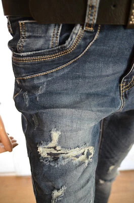 JEWELLY ★ Baggy Jeans Hose Damen Risse Flicken 34 36 Neu blau Italy Style - Bild 1 von 4