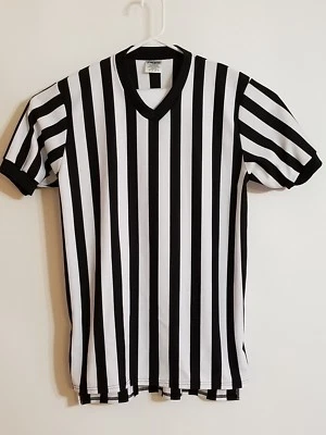 Camisa Pullover McDavid Árbitro Negra Blanca Rayas Manga Corta Talla L Usada  Foto 1 de 4