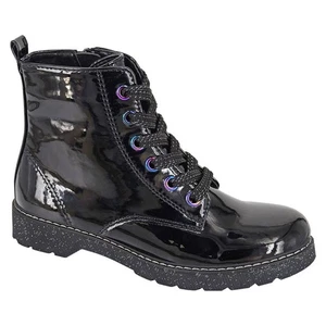 Cipriata Girls  Boots 6 Eye lace up /Zip up Boots Style 725 c Black Patent New - Picture 1 of 3