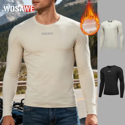 WOSAWE Mens Warm Long Sleeve Undershirt Elasticity Winter Motor Base Layer - Image 1 of 4
