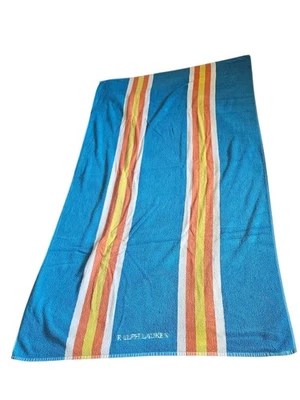 Ralph Lauren Home Beach Bath Sheet Towel  Cotton Blue, Orange Striped 35"x66" - Image 1 of 4
