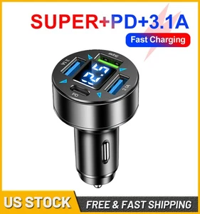 Cargador de Coche USB de 4 Puertos Súper Rápido PD QC3.0 Cargador de Teléfono Celular Adaptador Universal - Imagen 1 de 18