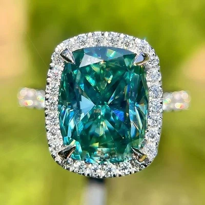 Certified 7 Ct. Cushion Cut Blue Treated Diamond Solitaire Ring 925 Silver Ring - Image 1 of 4