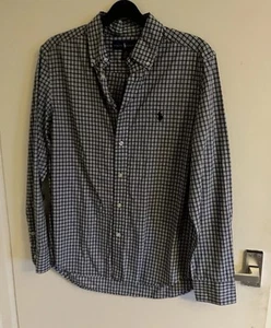 Boys Navy Blue Checked Shirt Age 14-16 By Ralph Lauren - Picture 1 of 5