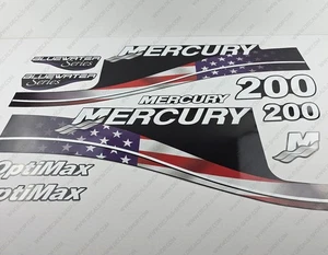 Mercury 200 HP Optimax BlueWater USA Flag Edition outboard engine decal set - Picture 1 of 8