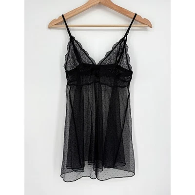 Victoria's Secret Very Sexy Black Lace Dot Sheer Babydoll Slip Size M - Image 1 of 4