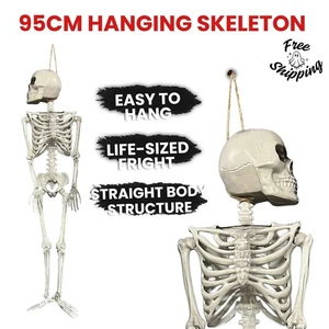 95cm Poseable Human Hanging Skeleton Halloween Scary Haunted House Party Prop - Picture 1 of 7