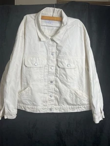 Old Navy White Denim Jacket Women’s 3X Button Front Pockets Upcycle Clothing - Picture 1 of 5