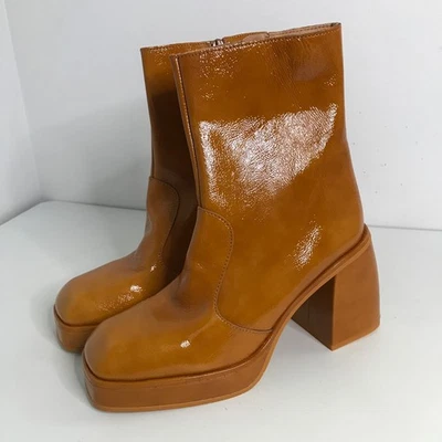 BOTAS MUJER FREE PEOPLE 39/US 8.5 Marrón Cremallera Tacón Bloque Rubí Brillo Botines Foto 1 de 4