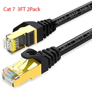 Cat7 Ethernet Cable 3 FT 2PK-High Speed LAN Network Patch Cord Modem Router - Picture 1 of 12