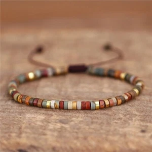 Natural Picasso Jasper Stone Beaded Braided Bracelet Gemstone Dainty Bracelet - Picture 1 of 3