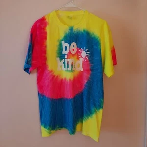 Be Kind Medium Neon Blue, Yellow, Pink Tie Dye T-Shirt - Picture 1 of 2