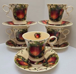 Apple Cups And Saucers Set Of 5 Each Morning Bell Pattern - Picture 1 of 16