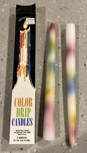 2 Multi Color DRIP CANDLES 9-1/2" Rainbow Drip USA NOS Vintage - Picture 1 of 4