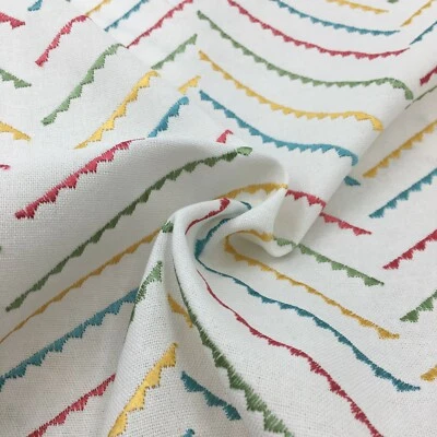 Zig Zag Multi Embroiderered SMD/ILIV Curtain Fabric Material 140 cm width