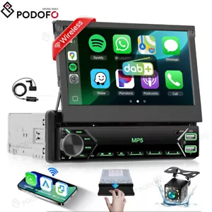 7" DAB+ Car Stereo Radio Flip out Single 1 Din Carplay Touch Screen BT USB +Cam - Picture 1 of 24