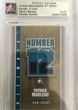 2012-13 ITG Ultimate 1/1 Patrick Marleau Number 12 Gold Game-Used Patches SSP !!